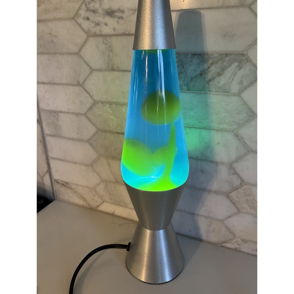 Lava Lamp Silver Blue Green Schylling Original Motion Lamp 14.5" Tested Works